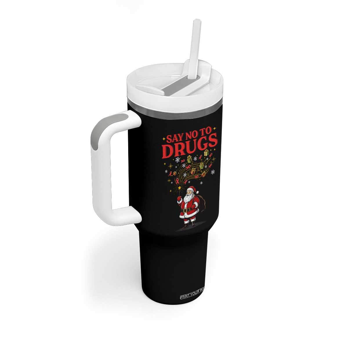 Santa Christmas Tumbler With Handle AIDS Awwanrness Red Ribbon HIV Support TS14 Print Your Wear
