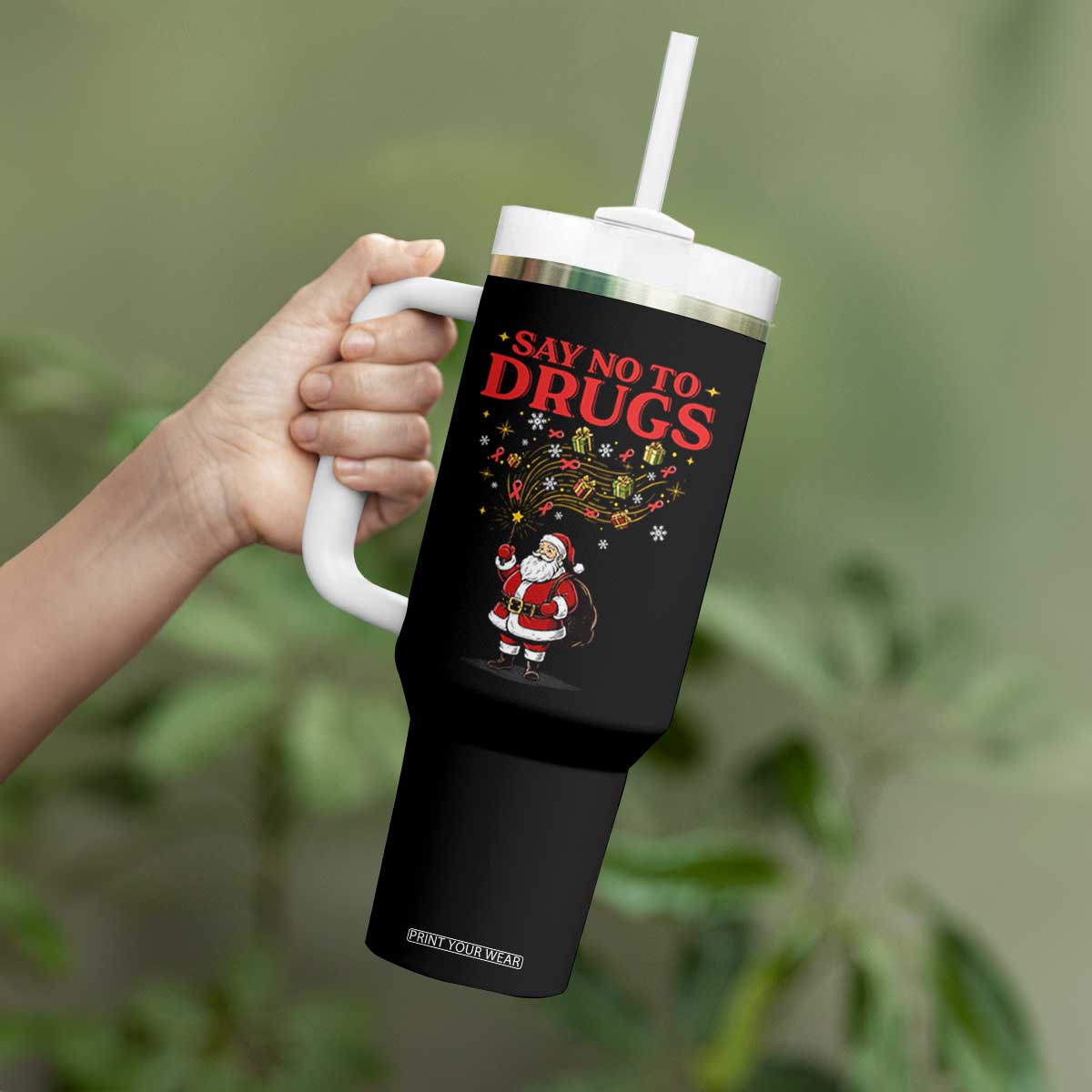 Santa Christmas Tumbler With Handle AIDS Awwanrness Red Ribbon HIV Support TS14 Print Your Wear