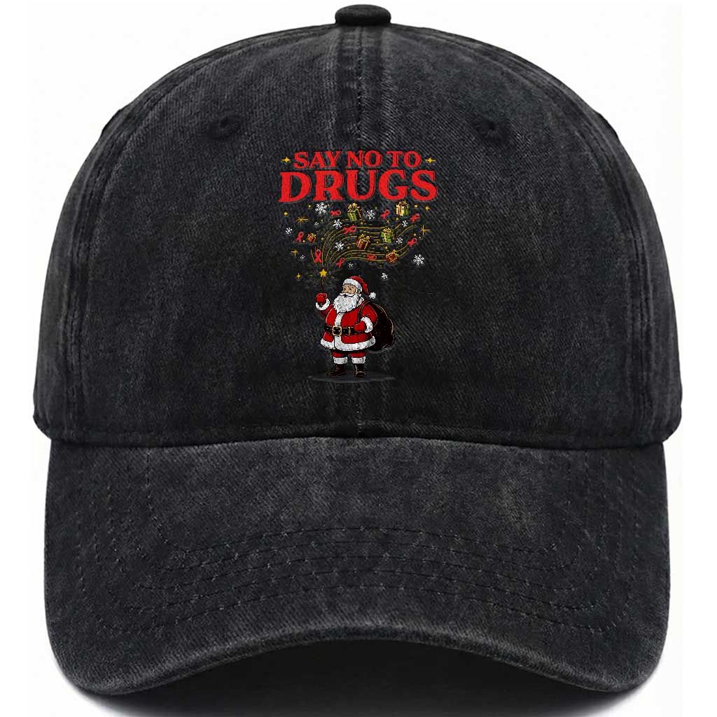 Santa Christmas Washed Cotton Baseball Cap AIDS Awwanrness Red Ribbon HIV Support TS14 Washed Cap Universal Fit Black Print Your Wear
