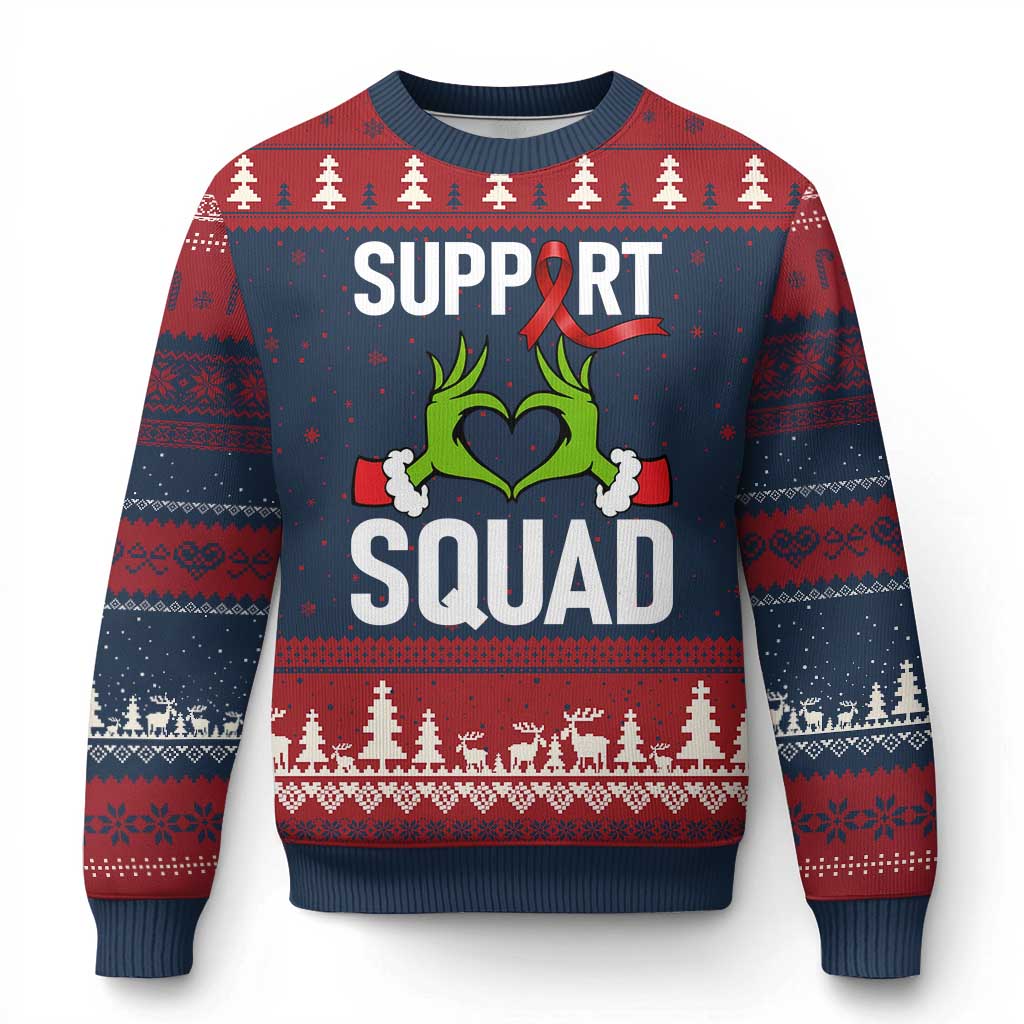 Red Ribbon AIDS Awareness Ugly Christmas Sweater Elf Hand Xmas HIV Support TS14 Navy Red Print Your Wear