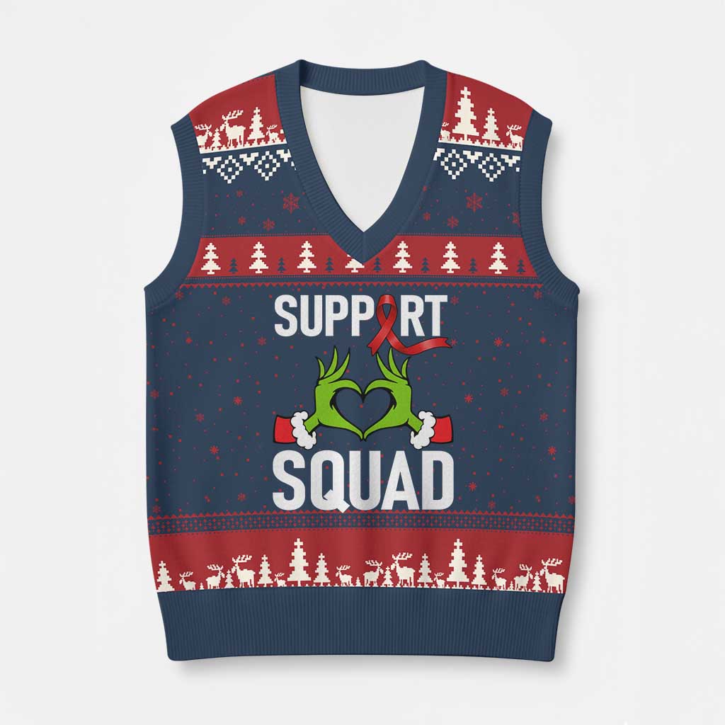 Red Ribbon AIDS Awareness V-Neck Knit Sweater Vest Elf Hand Xmas HIV Support TS14 Navy Red Print Your Wear
