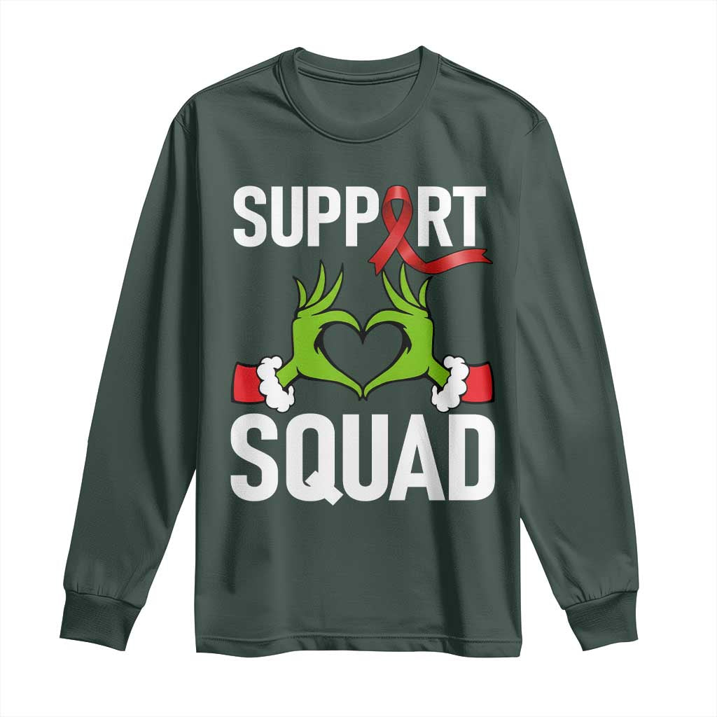 Red Ribbon AIDS Awareness Long Sleeve Shirt Elf Hand Christmas HIV Support TS14 Dark Forest Green Print Your Wear