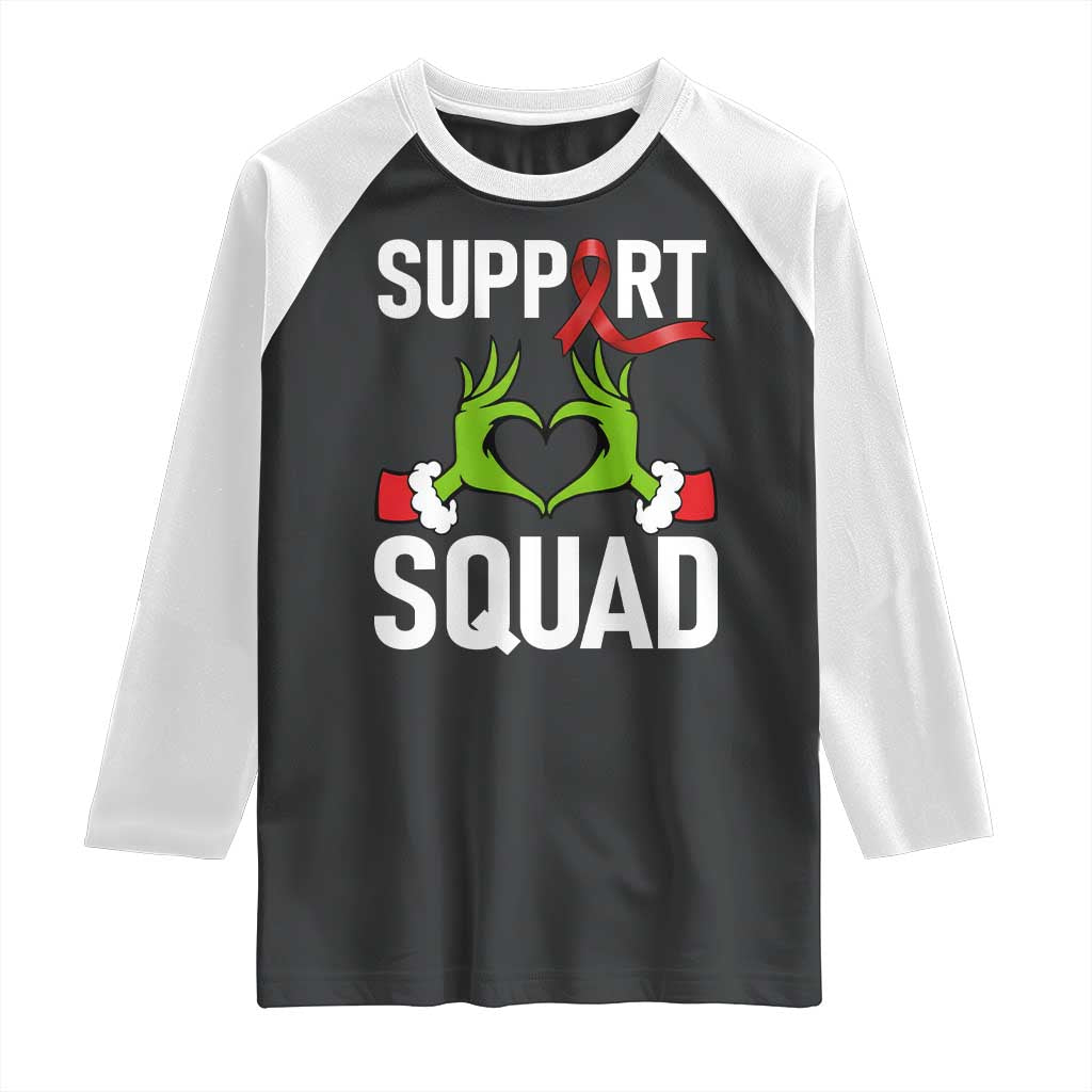 Red Ribbon AIDS Awareness Raglan Shirt Elf Hand Christmas HIV Support TS14 Black White Print Your Wear