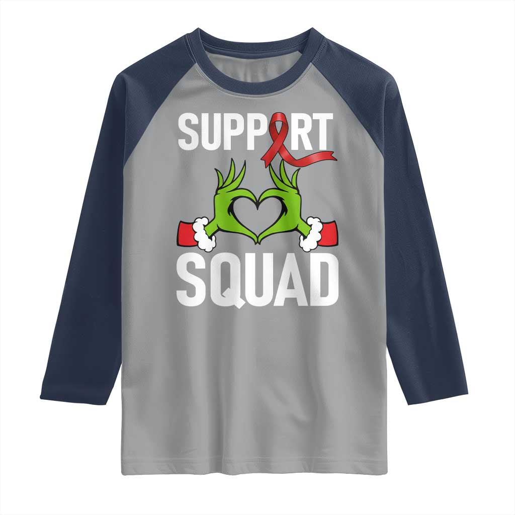 Red Ribbon AIDS Awareness Raglan Shirt Elf Hand Christmas HIV Support TS14 Sport Gray Navy Print Your Wear