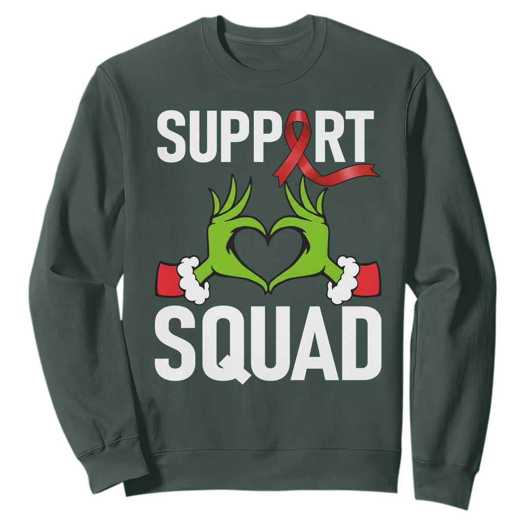 Red Ribbon AIDS Awareness Sweatshirt Elf Hand Christmas HIV Support TS14 Dark Forest Green Print Your Wear