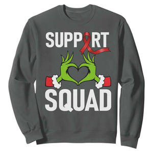 Red Ribbon AIDS Awareness Sweatshirt Elf Hand Christmas HIV Support TS14 Dark Heather Print Your Wear