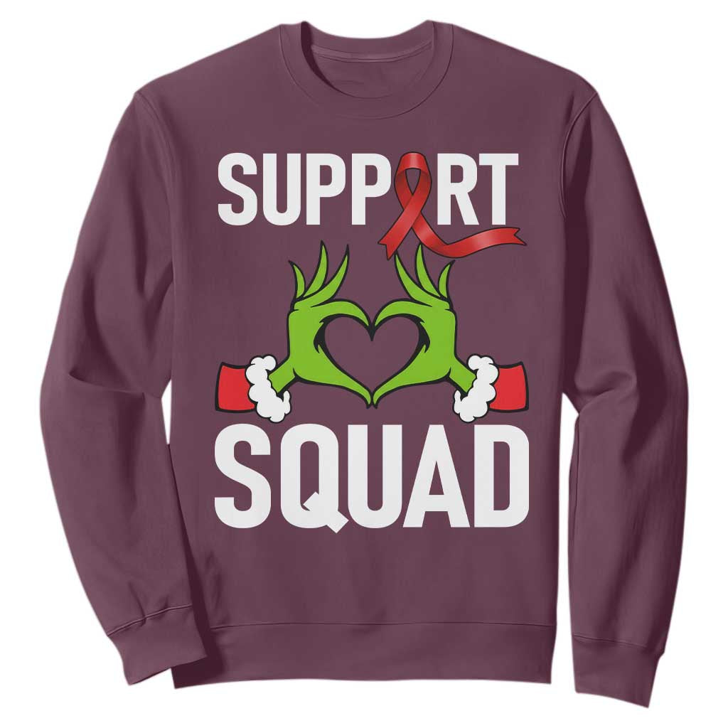 Red Ribbon AIDS Awareness Sweatshirt Elf Hand Christmas HIV Support TS14 Maroon Print Your Wear
