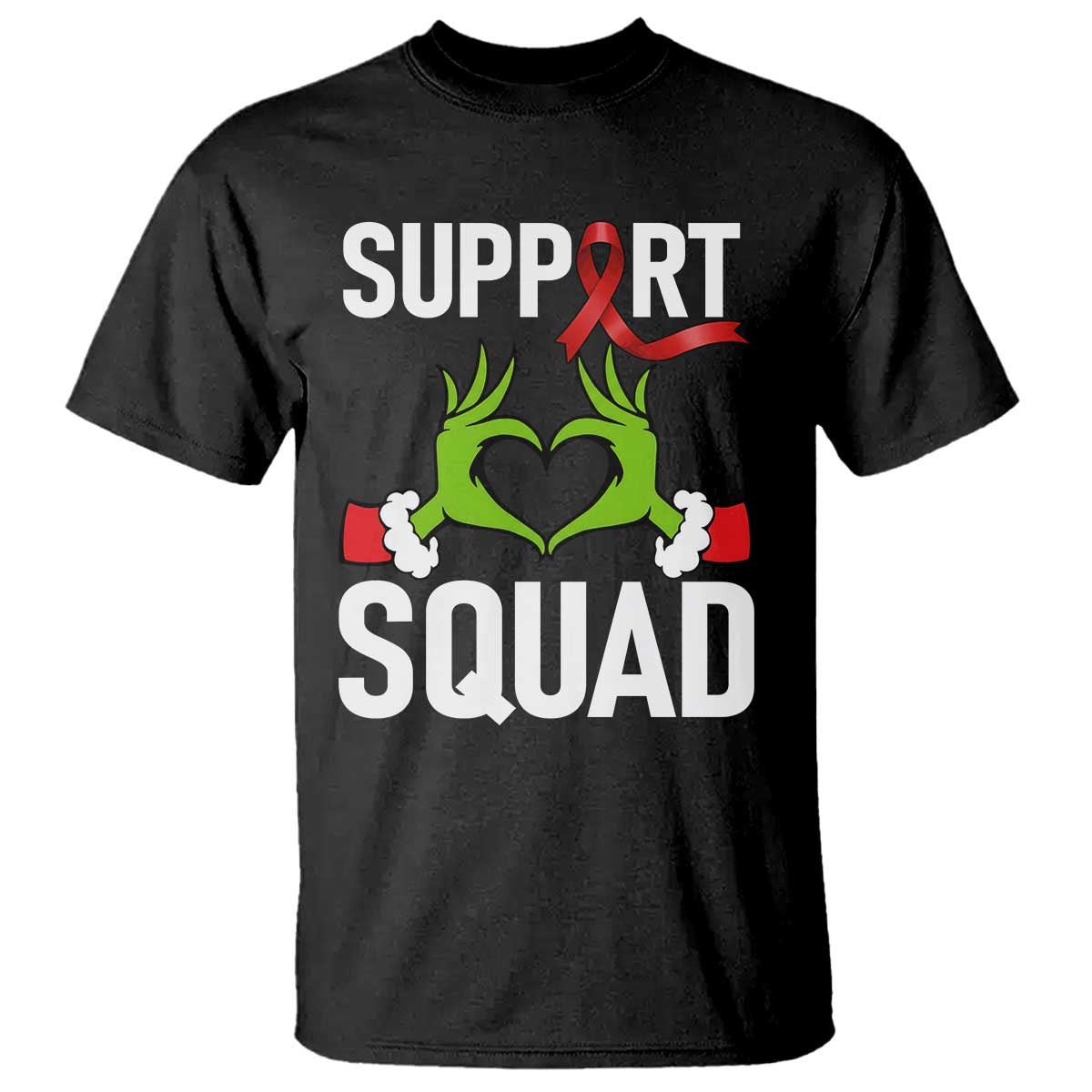 Red Ribbon AIDS Awareness T Shirt Elf Hand Christmas HIV Support TS14 Black Print Your Wear