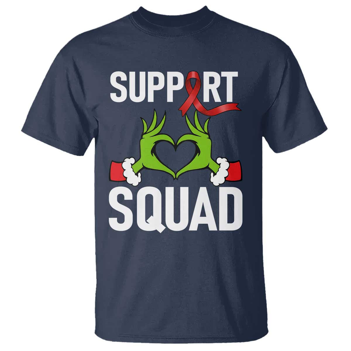 Red Ribbon AIDS Awareness T Shirt Elf Hand Christmas HIV Support TS14 Navy Print Your Wear