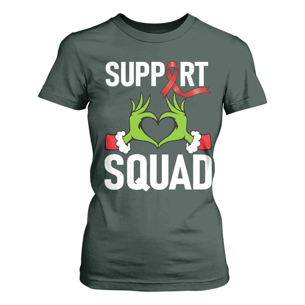 Red Ribbon AIDS Awareness T Shirt For Women Elf Hand Christmas HIV Support TS14 Dark Forest Green Print Your Wear