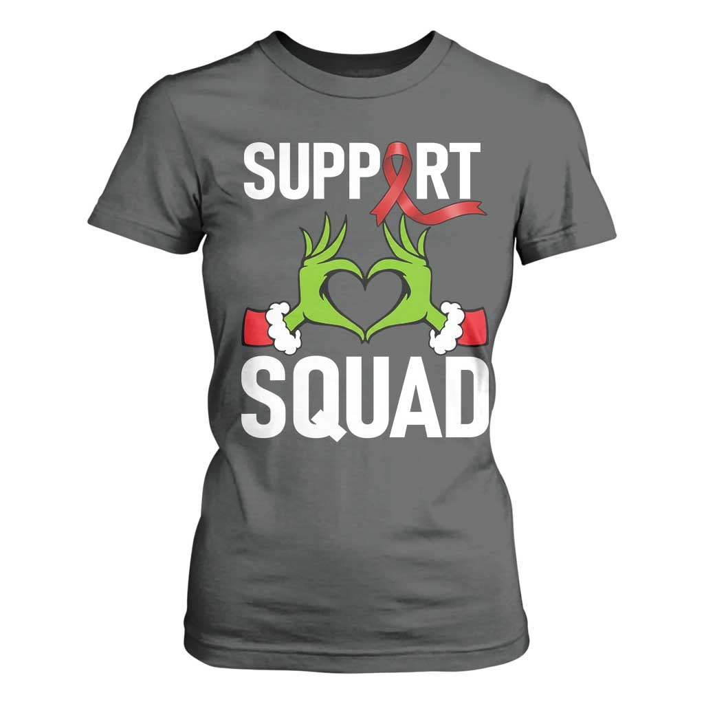 Red Ribbon AIDS Awareness T Shirt For Women Elf Hand Christmas HIV Support TS14 Dark Heather Print Your Wear