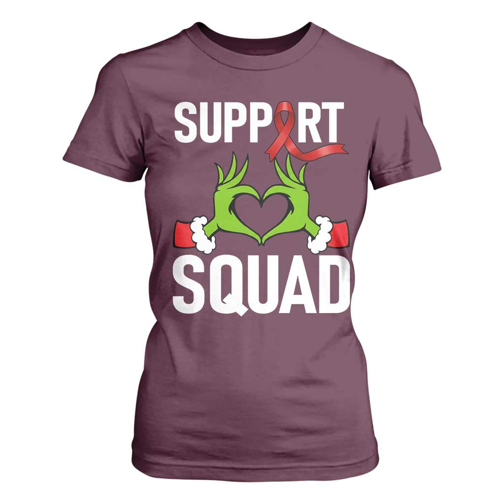 Red Ribbon AIDS Awareness T Shirt For Women Elf Hand Christmas HIV Support TS14 Maroon Print Your Wear