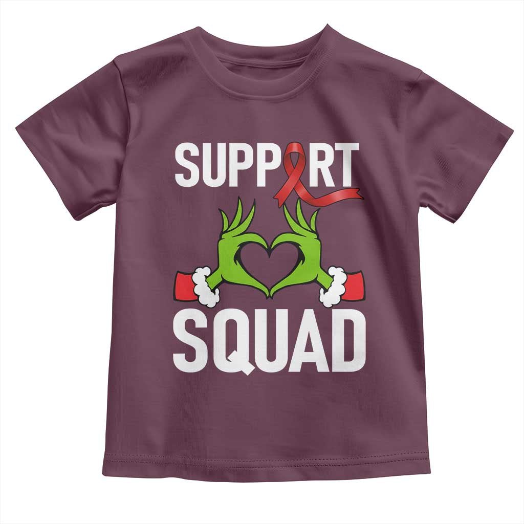 Red Ribbon AIDS Awareness Toddler T Shirt Elf Hand Christmas HIV Support TS14 Maroon Print Your Wear