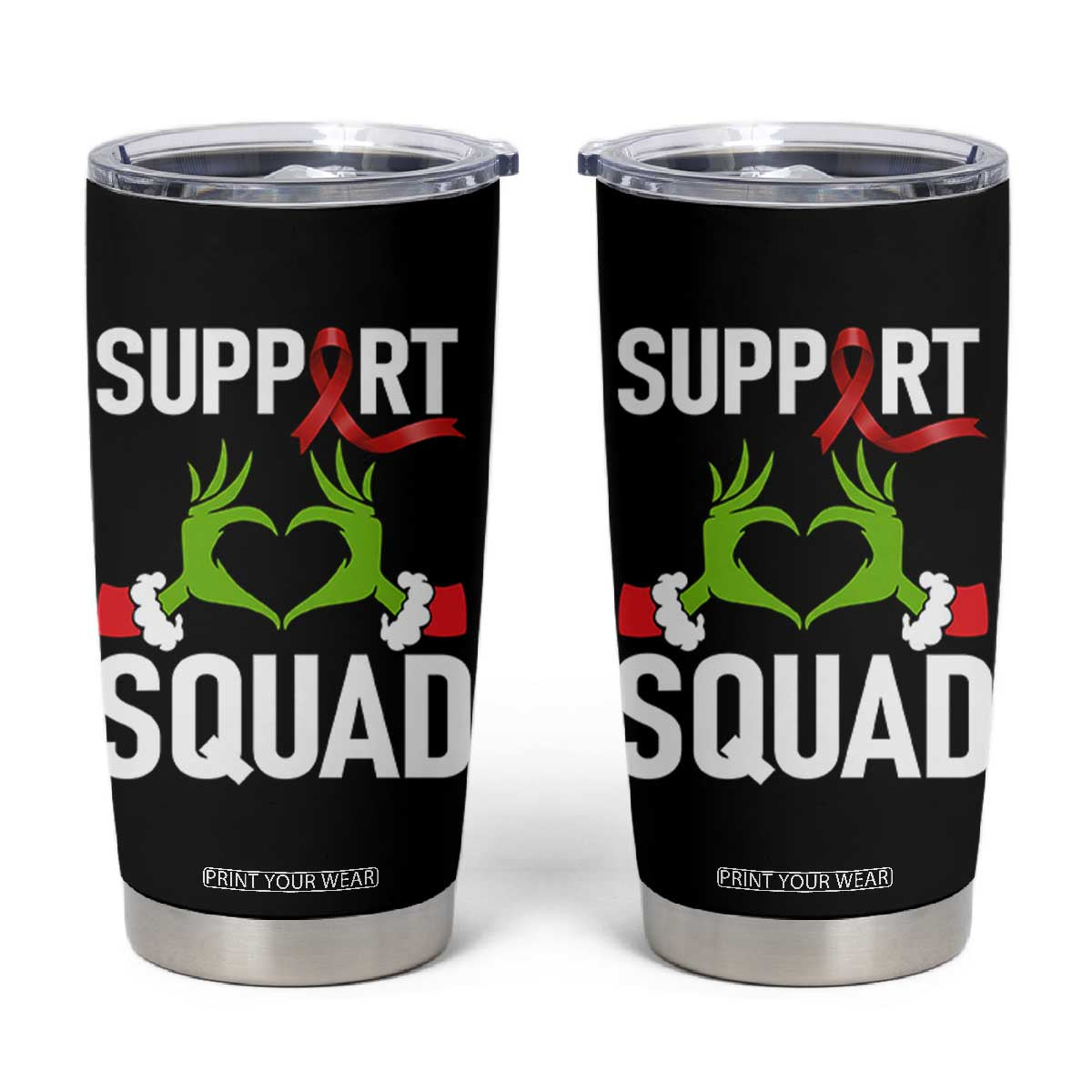 Red Ribbon AIDS Awareness Tumbler Cup Elf Hand Christmas HIV Support TS14 Black Print Your Wear