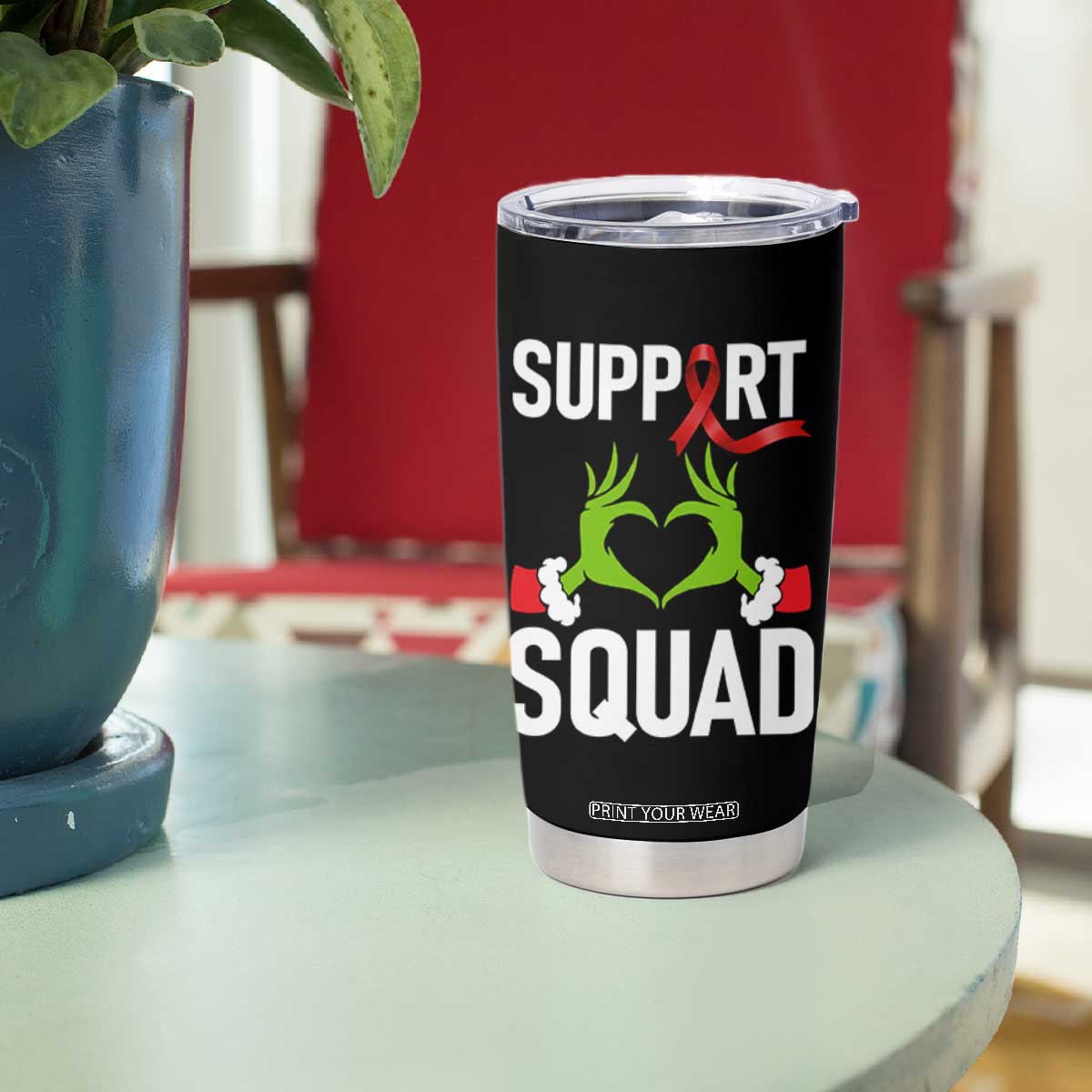 Red Ribbon AIDS Awareness Tumbler Cup Elf Hand Christmas HIV Support TS14 Print Your Wear