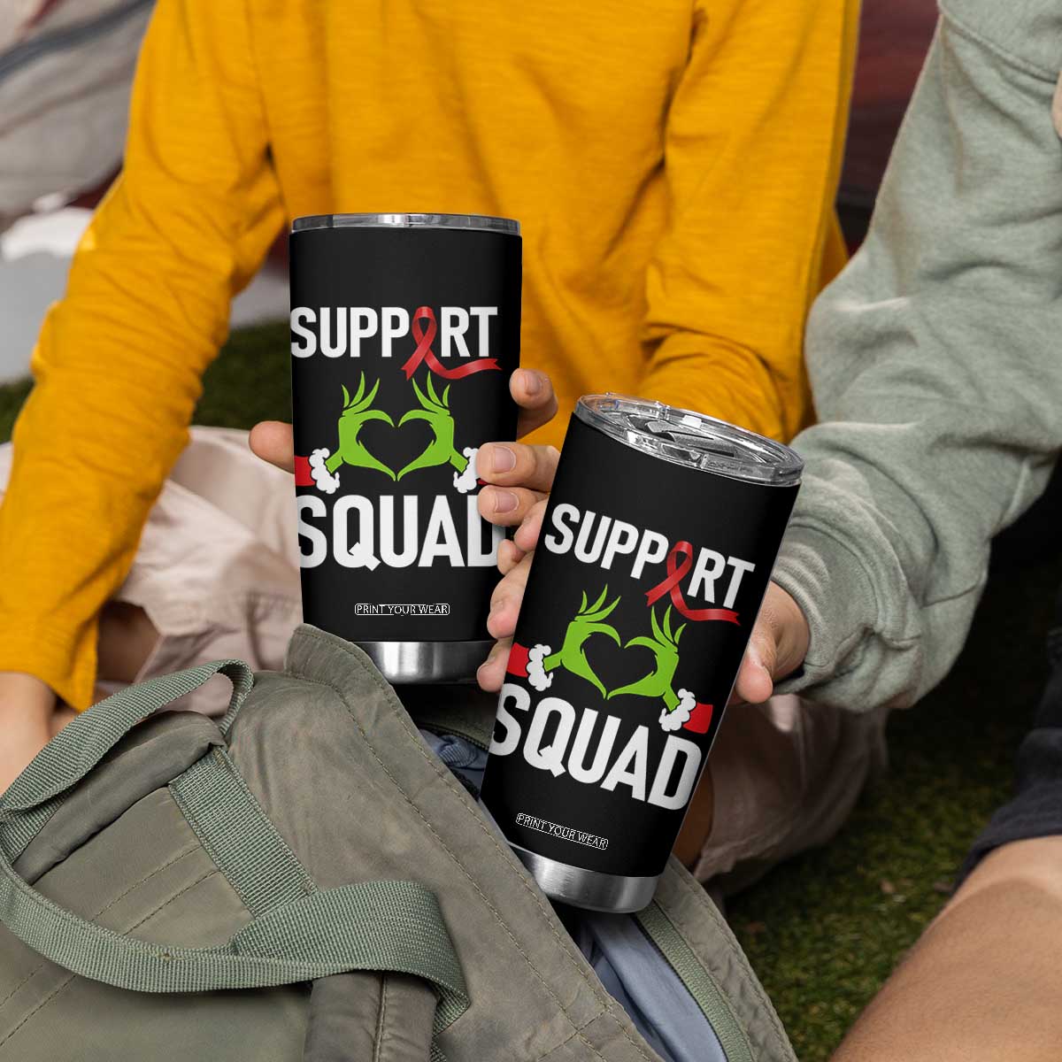 Red Ribbon AIDS Awareness Tumbler Cup Elf Hand Christmas HIV Support TS14 Print Your Wear