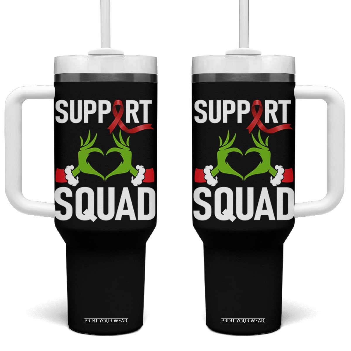 Red Ribbon AIDS Awareness Tumbler With Handle Elf Hand Christmas HIV Support TS14 One Size: 40 oz Black Print Your Wear