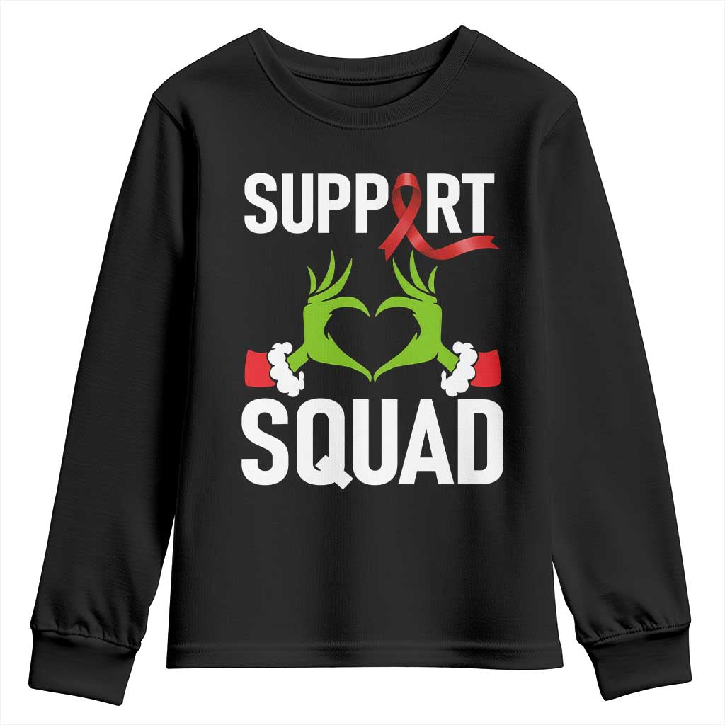 Red Ribbon AIDS Awareness Youth Sweatshirt Elf Hand Christmas HIV Support TS14 Black Print Your Wear