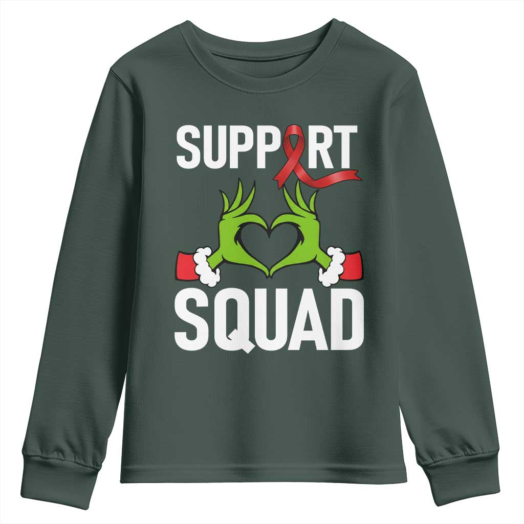 Red Ribbon AIDS Awareness Youth Sweatshirt Elf Hand Christmas HIV Support TS14 Dark Forest Green Print Your Wear