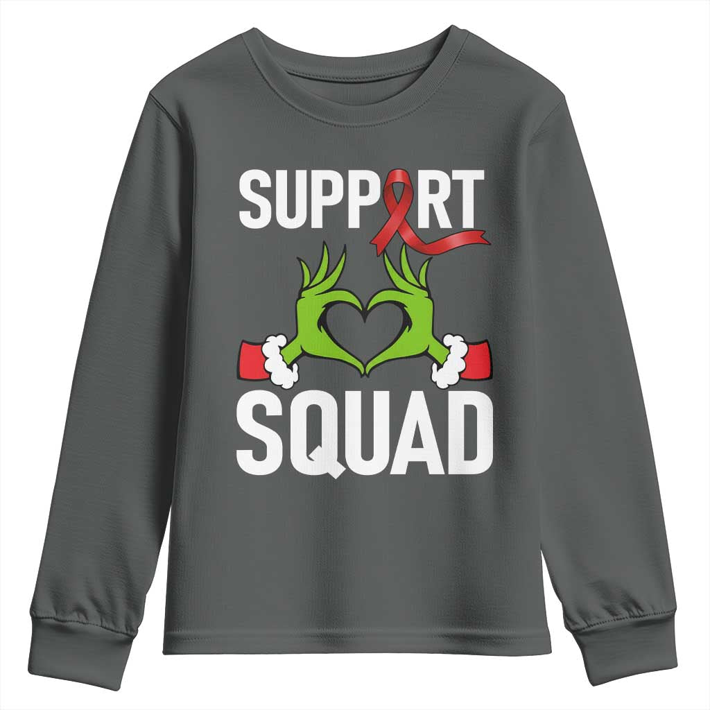 Red Ribbon AIDS Awareness Youth Sweatshirt Elf Hand Christmas HIV Support TS14 Dark Heather Print Your Wear