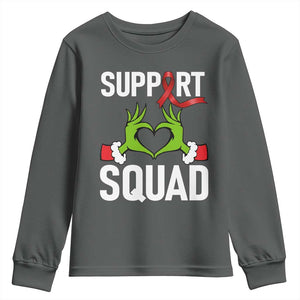 Red Ribbon AIDS Awareness Youth Sweatshirt Elf Hand Christmas HIV Support TS14 Dark Heather Print Your Wear