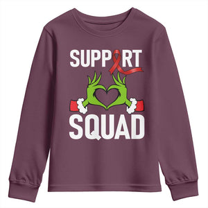 Red Ribbon AIDS Awareness Youth Sweatshirt Elf Hand Christmas HIV Support TS14 Maroon Print Your Wear