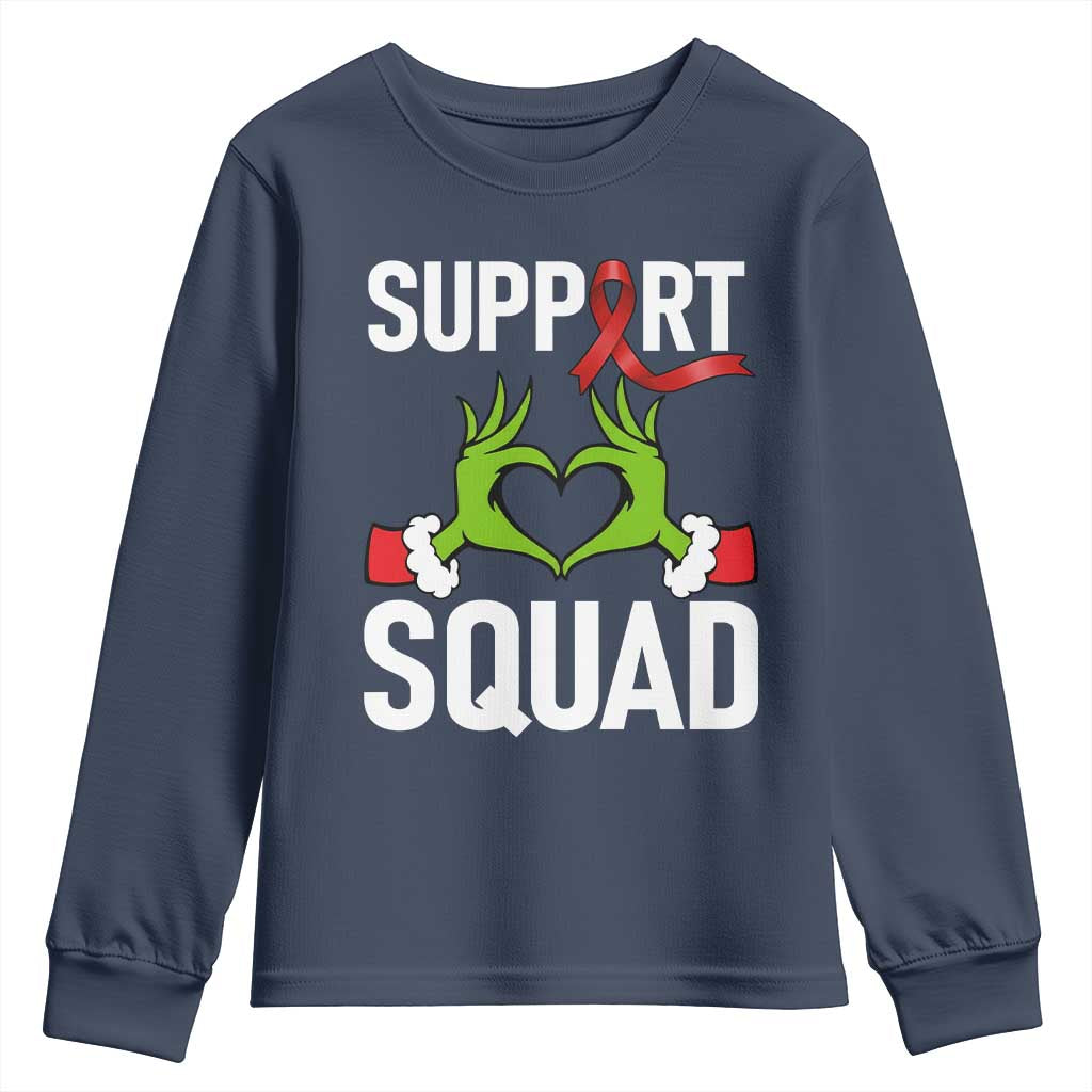 Red Ribbon AIDS Awareness Youth Sweatshirt Elf Hand Christmas HIV Support TS14 Navy Print Your Wear