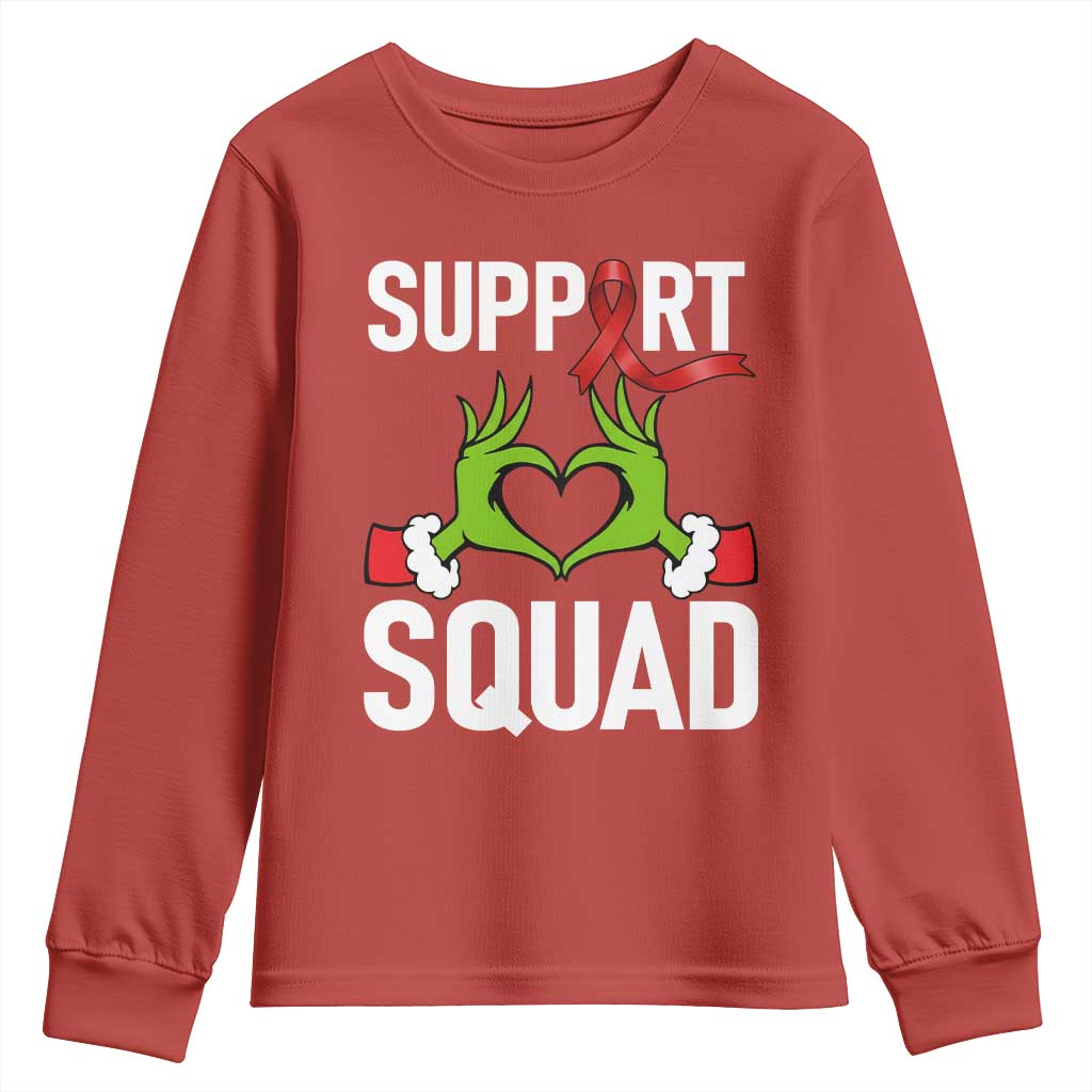 Red Ribbon AIDS Awareness Youth Sweatshirt Elf Hand Christmas HIV Support TS14 Red Print Your Wear