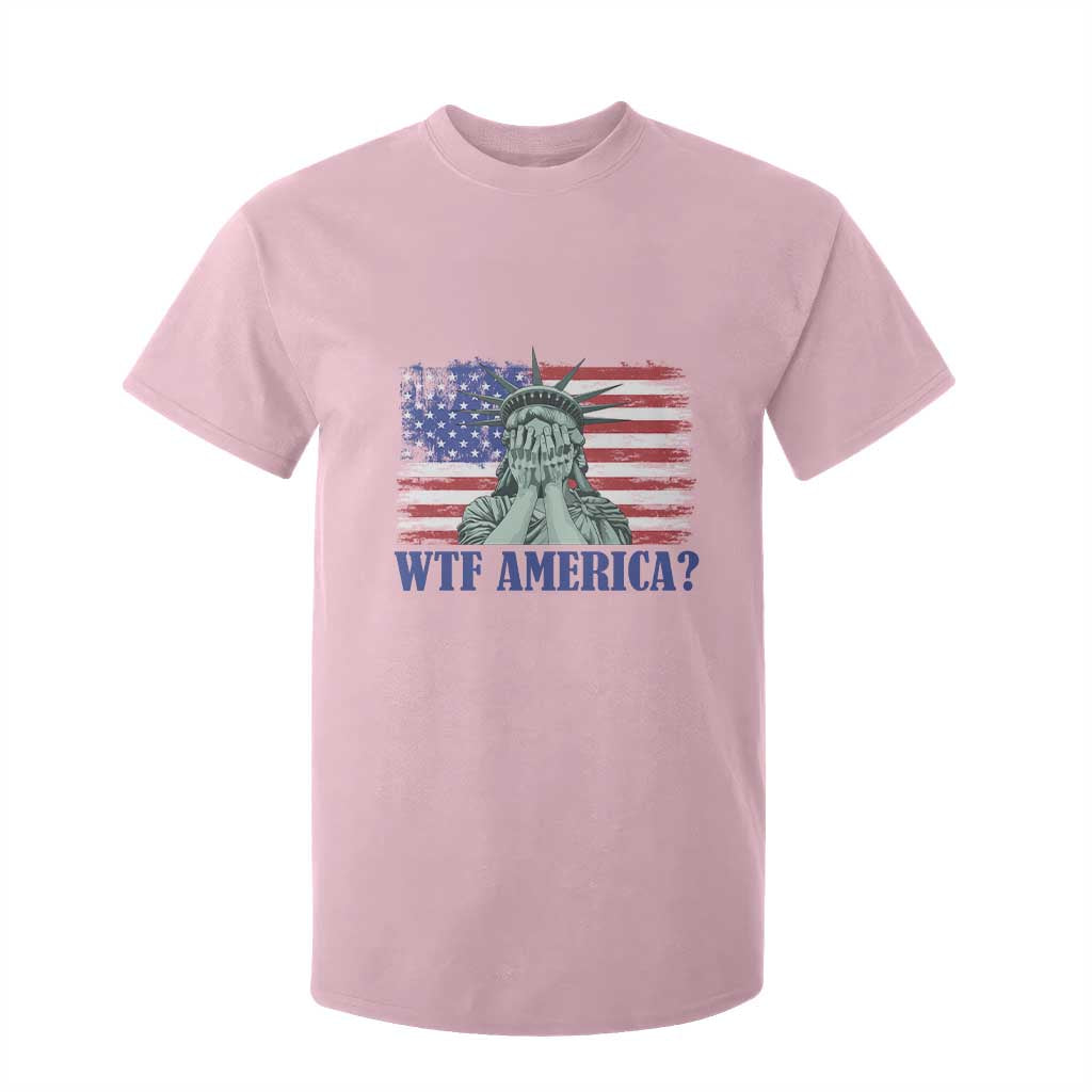 Funny American T Shirt For Kid Statue of Liberty WTF USA Freedom Satire TS14 Light Pink Print Your Wear