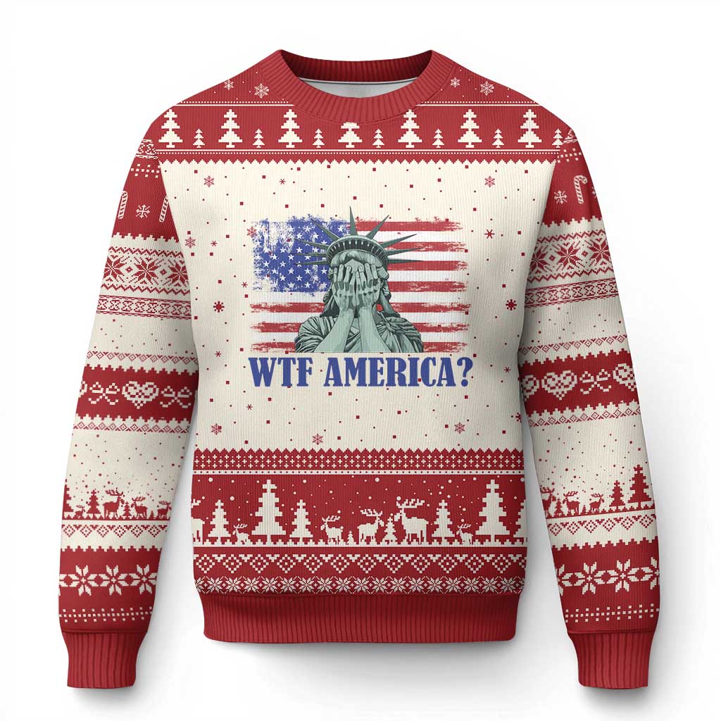 Funny American Ugly Christmas Sweater Statue of Liberty WTF USA Freedom Satire TS14 Beige Red Print Your Wear