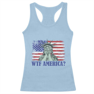 Funny American Racerback Tank Top Statue of Liberty WTF USA Freedom Satire TS14 Light Blue Print Your Wear