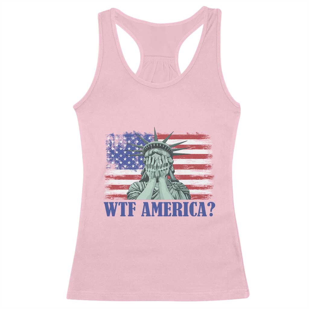 Funny American Racerback Tank Top Statue of Liberty WTF USA Freedom Satire TS14 Light Pink Print Your Wear
