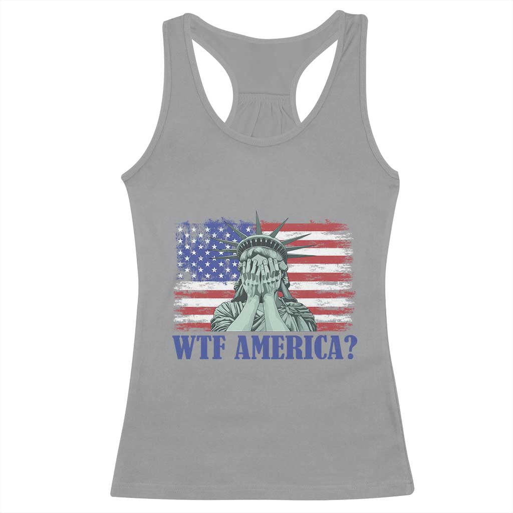 Funny American Racerback Tank Top Statue of Liberty WTF USA Freedom Satire TS14 Sport Gray Print Your Wear