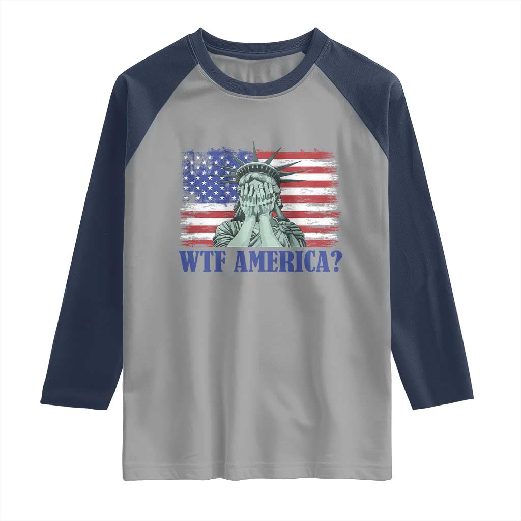 Funny American Raglan Shirt Statue of Liberty WTF USA Freedom Satire TS14 Sport Gray Navy Print Your Wear