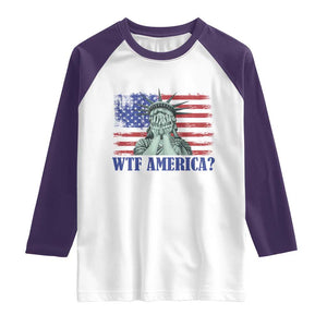 Funny American Raglan Shirt Statue of Liberty WTF USA Freedom Satire TS14 White Purple Print Your Wear