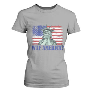 Funny American T Shirt For Women Statue of Liberty WTF USA Freedom Satire TS14 Sport Gray Print Your Wear