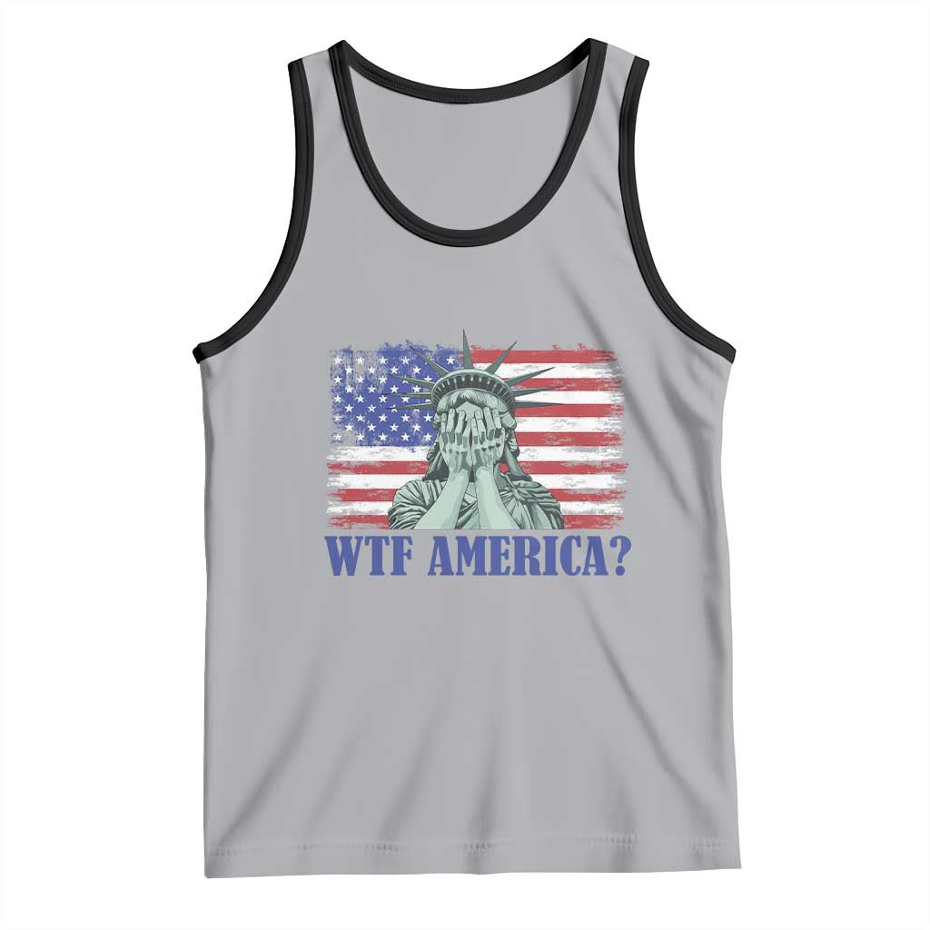 Funny American Tank Top Statue of Liberty WTF USA Freedom Satire TS14 Athletic Heather Black Print Your Wear