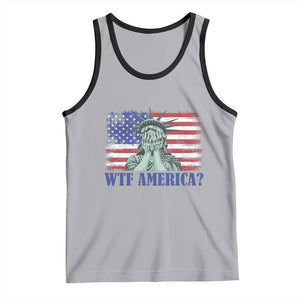 Funny American Tank Top Statue of Liberty WTF USA Freedom Satire TS14 Athletic Heather Black Print Your Wear