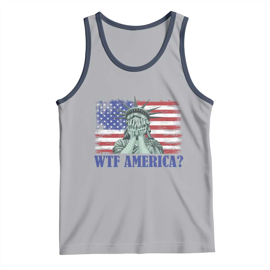 Funny American Tank Top Statue of Liberty WTF USA Freedom Satire TS14 Athletic Heather Navy Print Your Wear