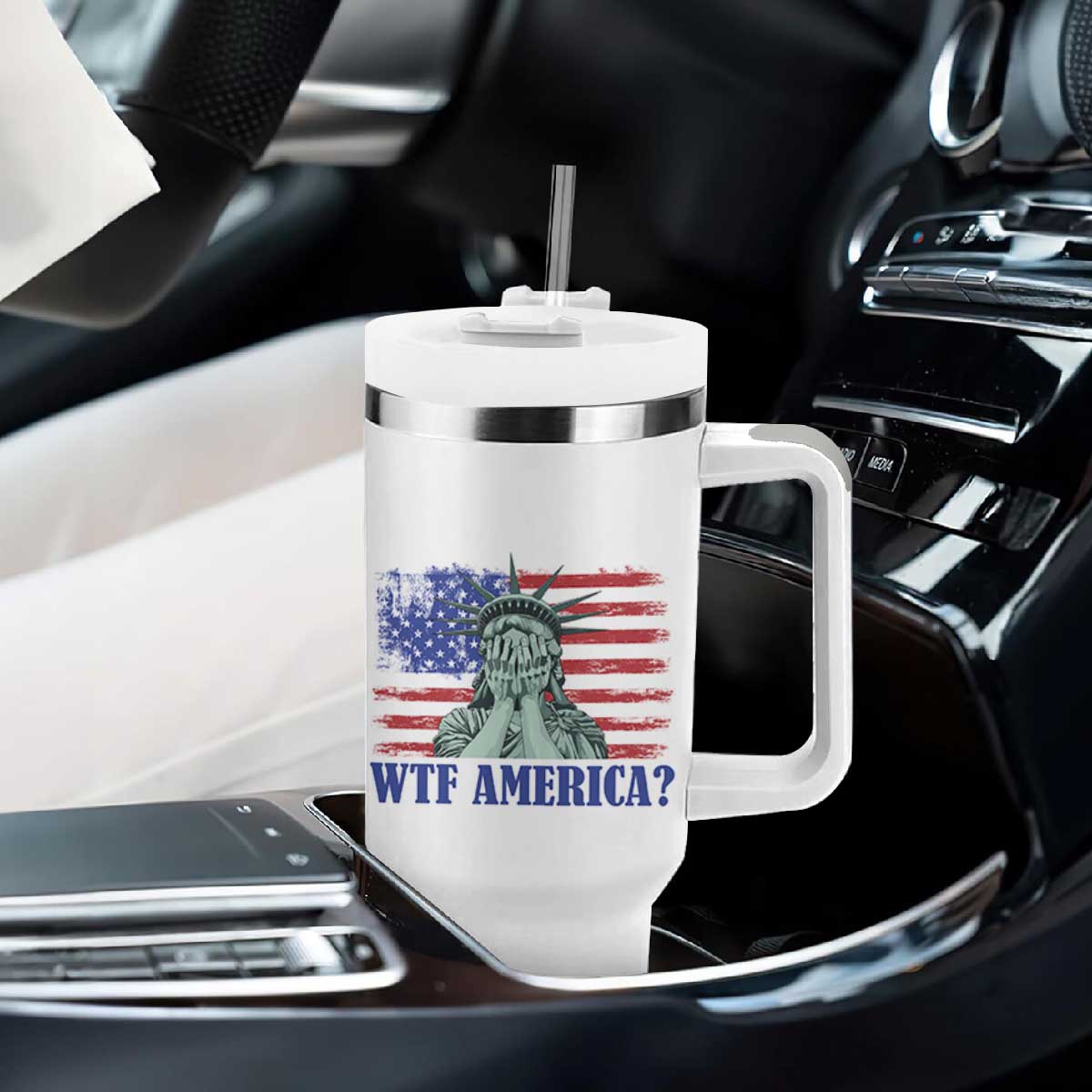 Funny American Tumbler With Handle Statue of Liberty WTF USA Freedom Satire TS14 Print Your Wear