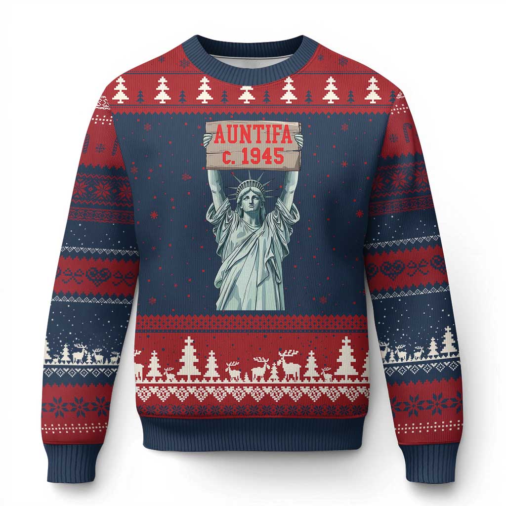Antifa Fascism Ugly Christmas Sweater Statue of Liberty Anti Fascism Patriotic TS14 Navy Red Print Your Wear