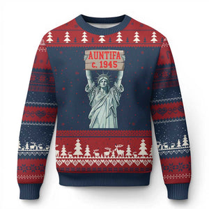 Antifa Fascism Ugly Christmas Sweater Statue of Liberty Anti Fascism Patriotic TS14 Navy Red Print Your Wear