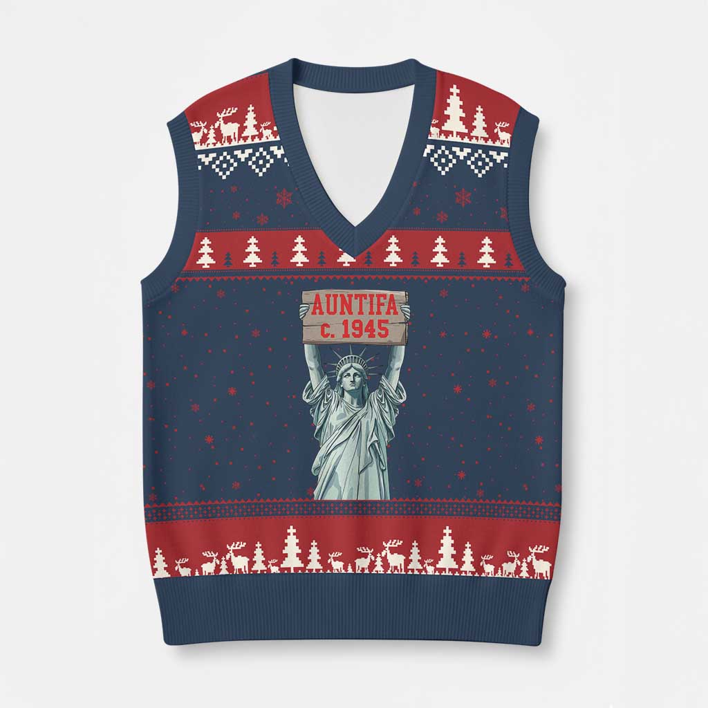 Antifa Fascism V-Neck Knit Sweater Vest Statue of Liberty Anti Fascism Patriotic TS14 Navy Red Print Your Wear
