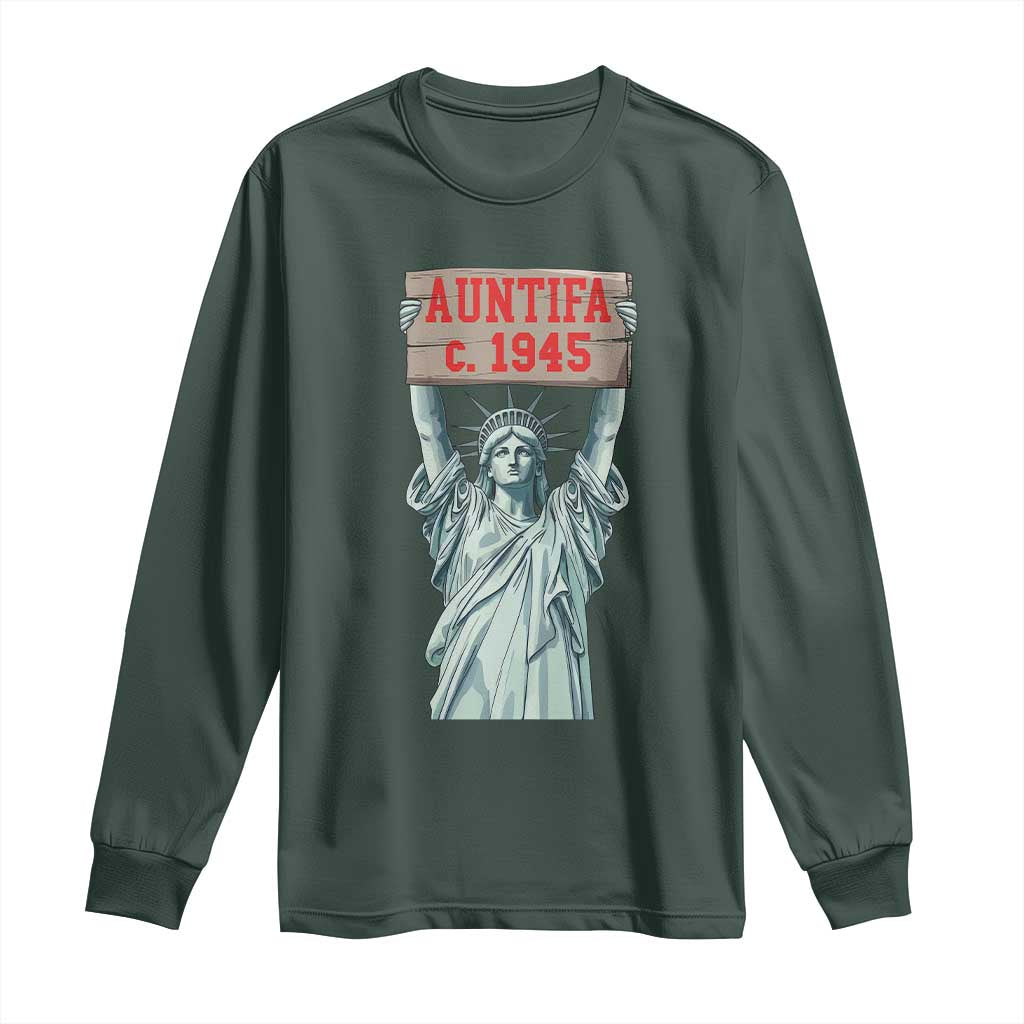 Antifa Fascism Long Sleeve Shirt Statue of Liberty Anti Fascism Patriotic TS14 Dark Forest Green Print Your Wear