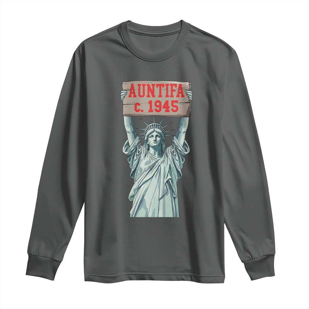 Antifa Fascism Long Sleeve Shirt Statue of Liberty Anti Fascism Patriotic TS14 Dark Heather Print Your Wear
