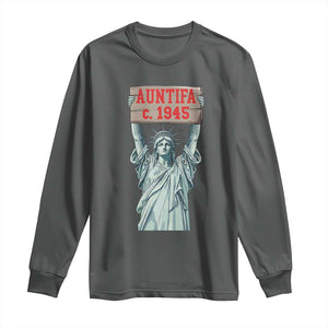 Antifa Fascism Long Sleeve Shirt Statue of Liberty Anti Fascism Patriotic TS14 Dark Heather Print Your Wear