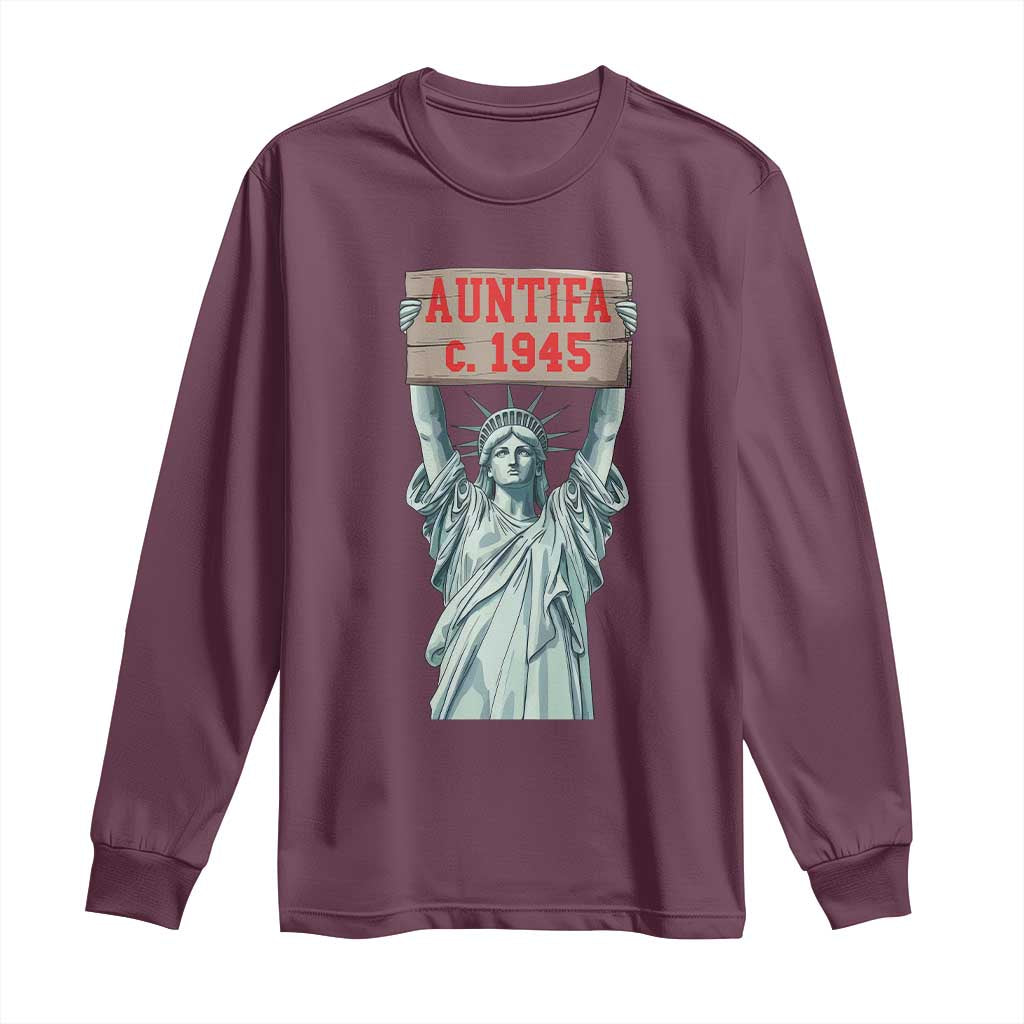 Antifa Fascism Long Sleeve Shirt Statue of Liberty Anti Fascism Patriotic TS14 Maroon Print Your Wear
