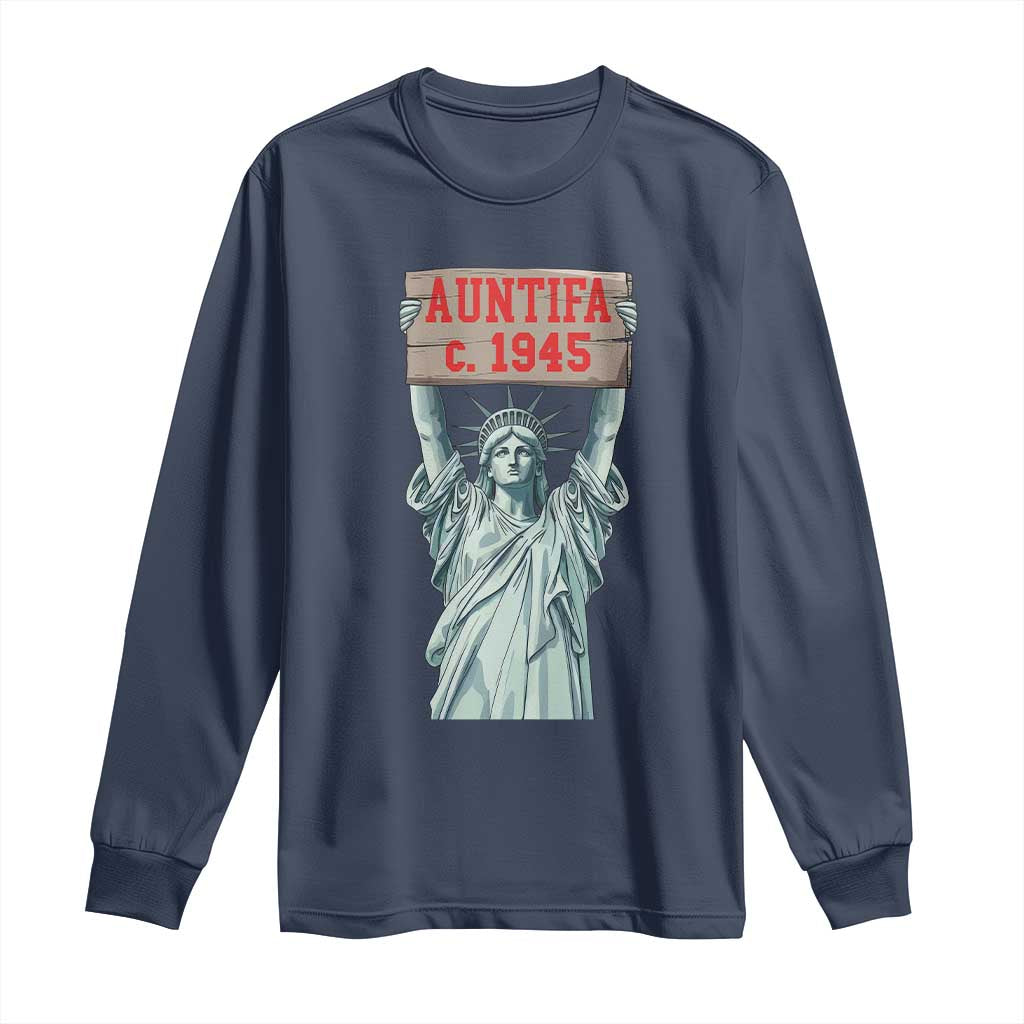 Antifa Fascism Long Sleeve Shirt Statue of Liberty Anti Fascism Patriotic TS14 Navy Print Your Wear