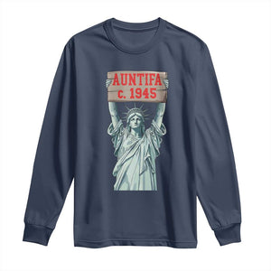 Antifa Fascism Long Sleeve Shirt Statue of Liberty Anti Fascism Patriotic TS14 Navy Print Your Wear