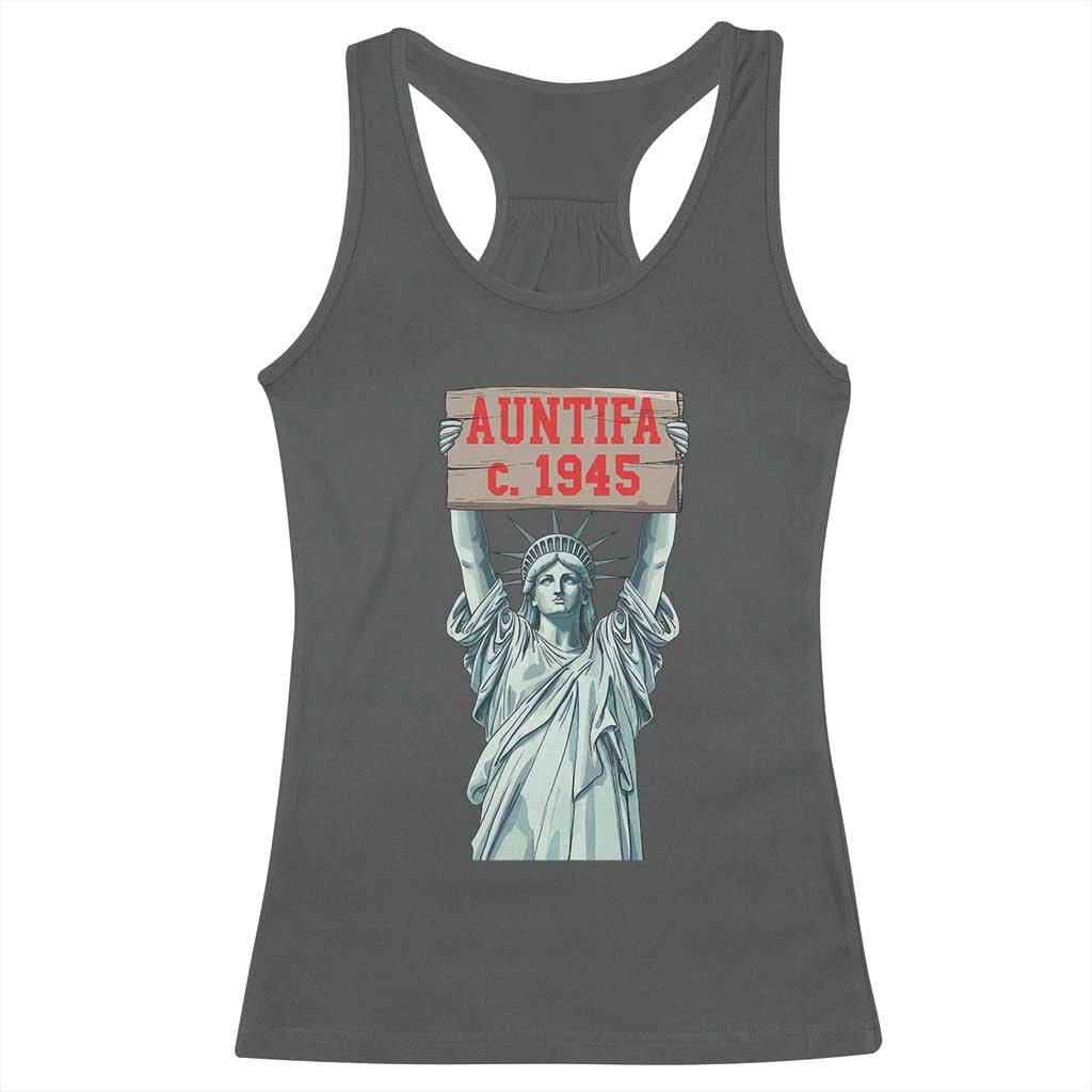 Antifa Fascism Racerback Tank Top Statue of Liberty Anti Fascism Patriotic TS14 Dark Heather Print Your Wear
